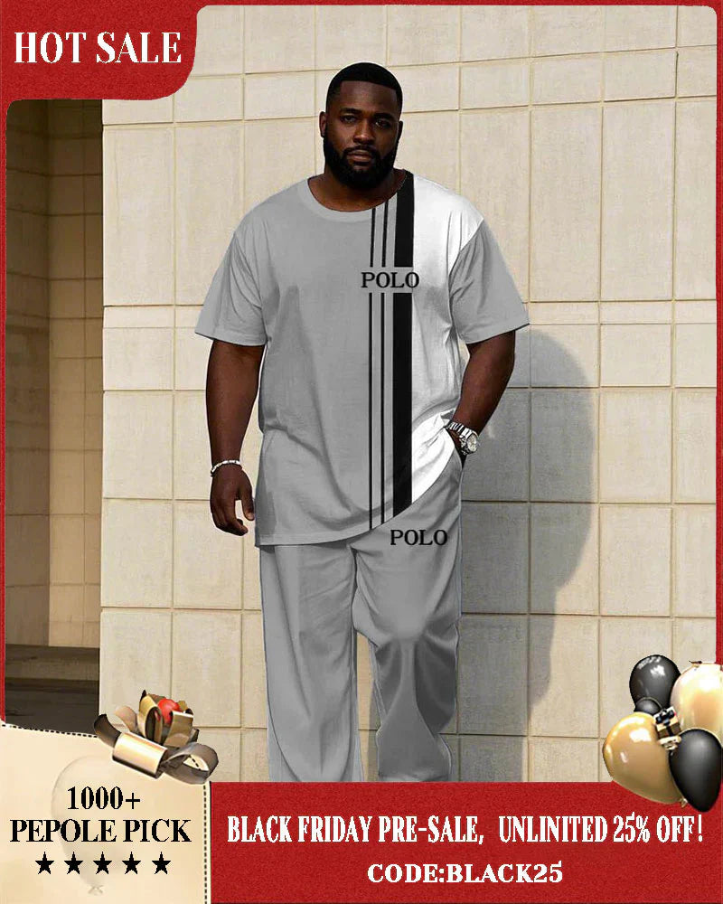 Men's Big & Tall White & Grey Colorblock Short-sleeved T-shirt Trousers Set