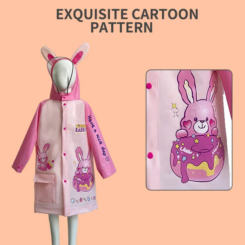 Cartooncustom Raincoat Rainproof EVA New Design Cute for School Camp Travel Rabbit Fashionable Heathy Waterproof Kids Durable