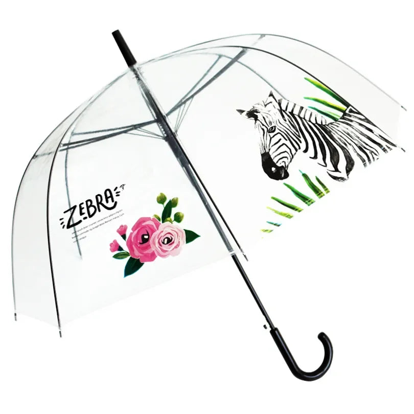 Automatic POE EVA Transparent Plastic Umbrella J Clear Dome Fully-Auto Folding Stretch Children's Parties Weddings Patio Use