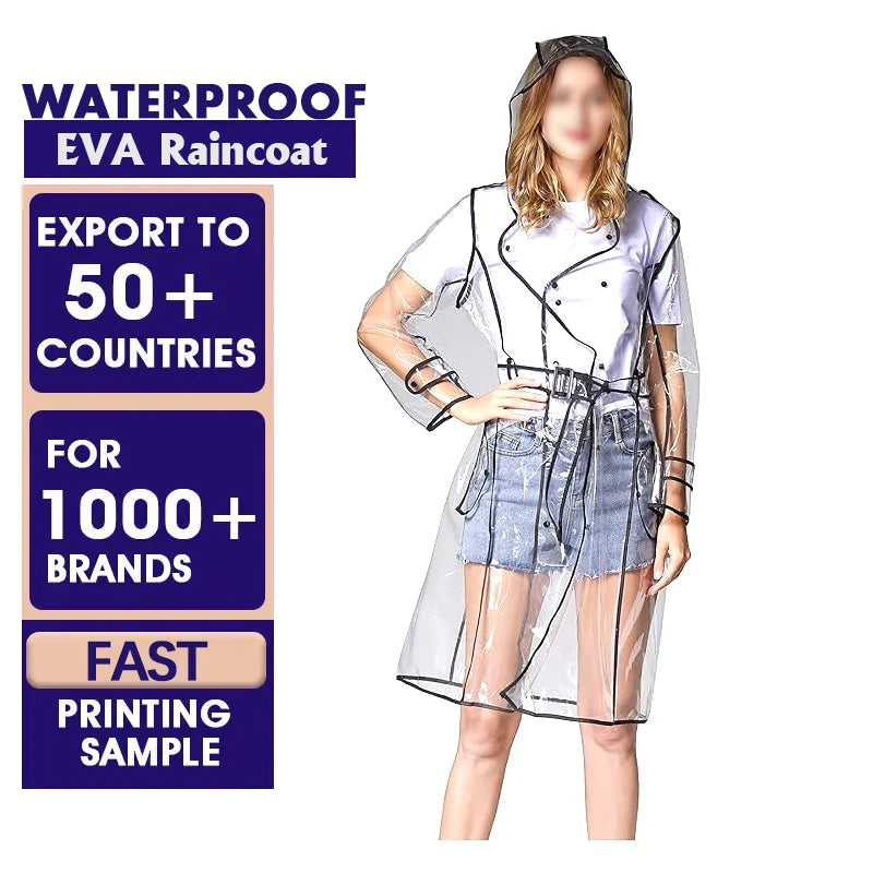 Rainwear Raincoat Transparent Reusable EVA Foldable Fashionable Plastic Waterproof Adult Women Customized Rain Coats Solution