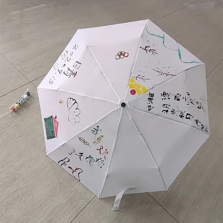 Wholesale Fashion Character Fashionable Wooden Handle Umbrella 6K Panels Printed Logo Plain White Fabric Sun Umbrella for Kids