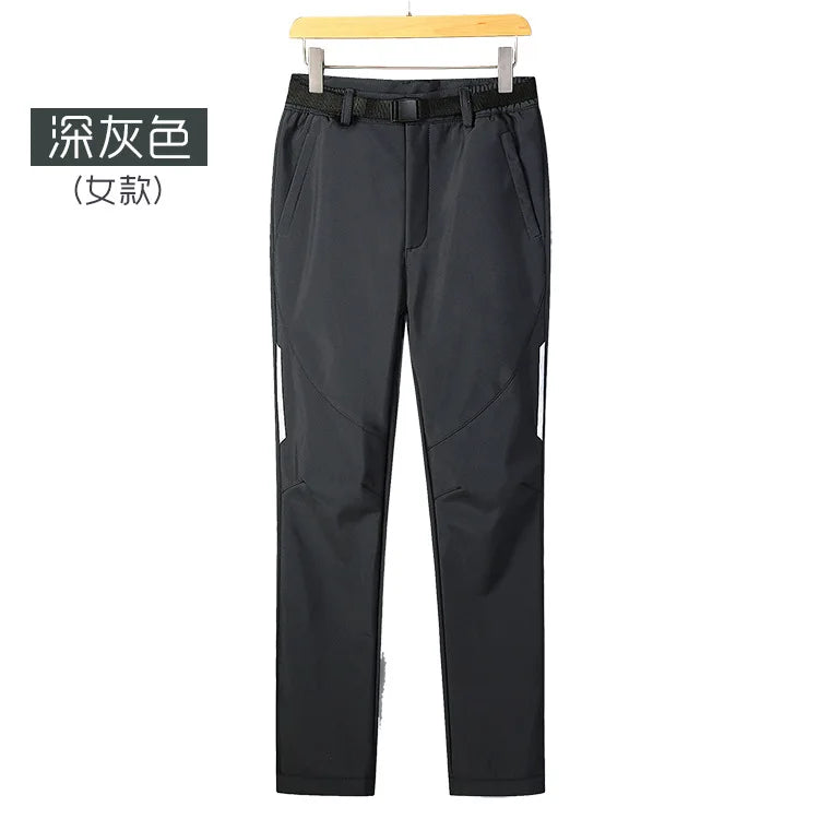 Men's Women's Casual Outdoor Sports Soft Shell Pants Waterproof Windproof Breathable Elastic Waist Fleece-Lined for Autumn