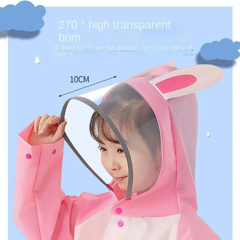 Customizable Children's Waterproof Eva Raincoat with Schoolbag Thick Student Raincoat for Outdoor Use Style-Carto
