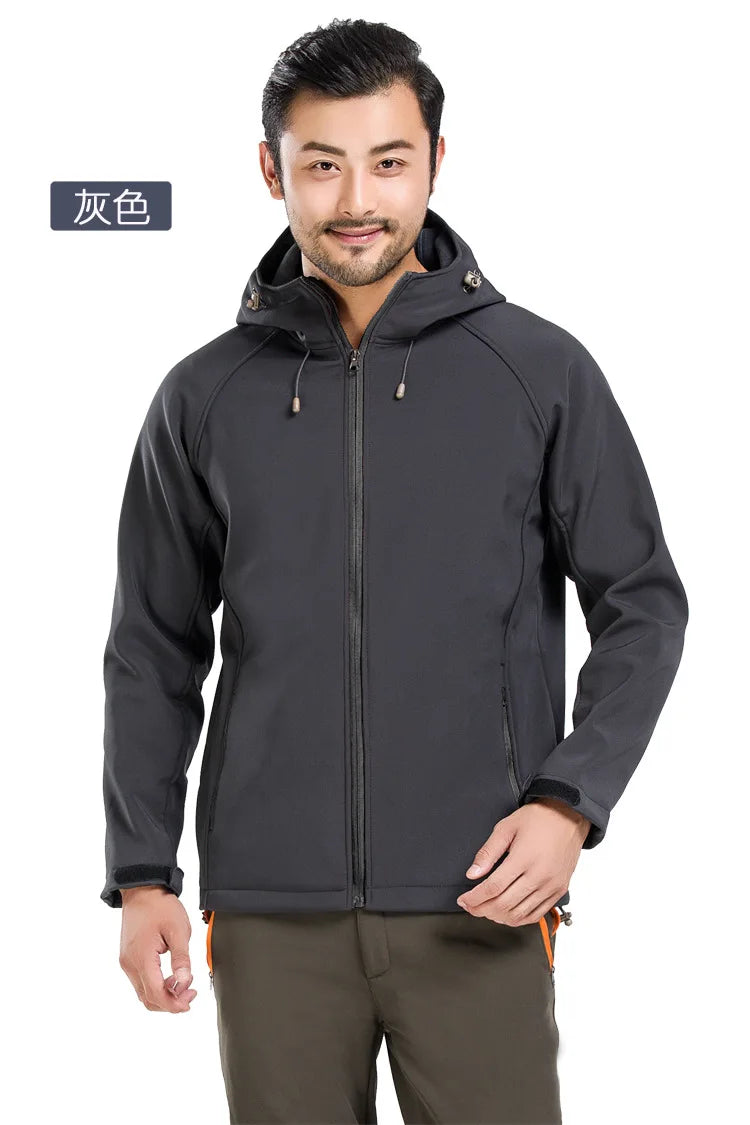 Outdoor Soft Shell Jacket for Men Women Stand Windproof Fleece-Lined Thickened for Spring Winter Mountaineering Plus Size
