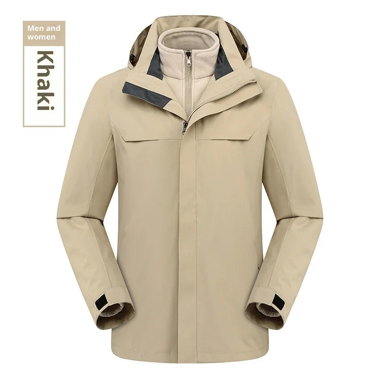 High-end Outdoor Assault Clothing Men's Women's Two-piece Three-in-one Waterproof Windbloc Polyester Lining Warm Jacket