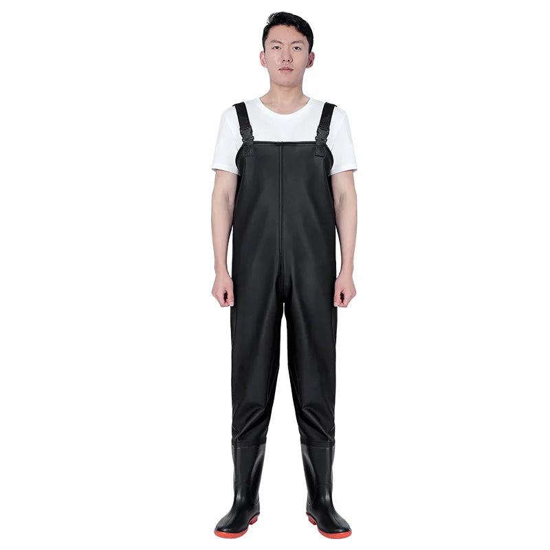 Thickened PVC Material Fishing Waders Pants Zipper Closure Outdoor Wading Unisex Half-length