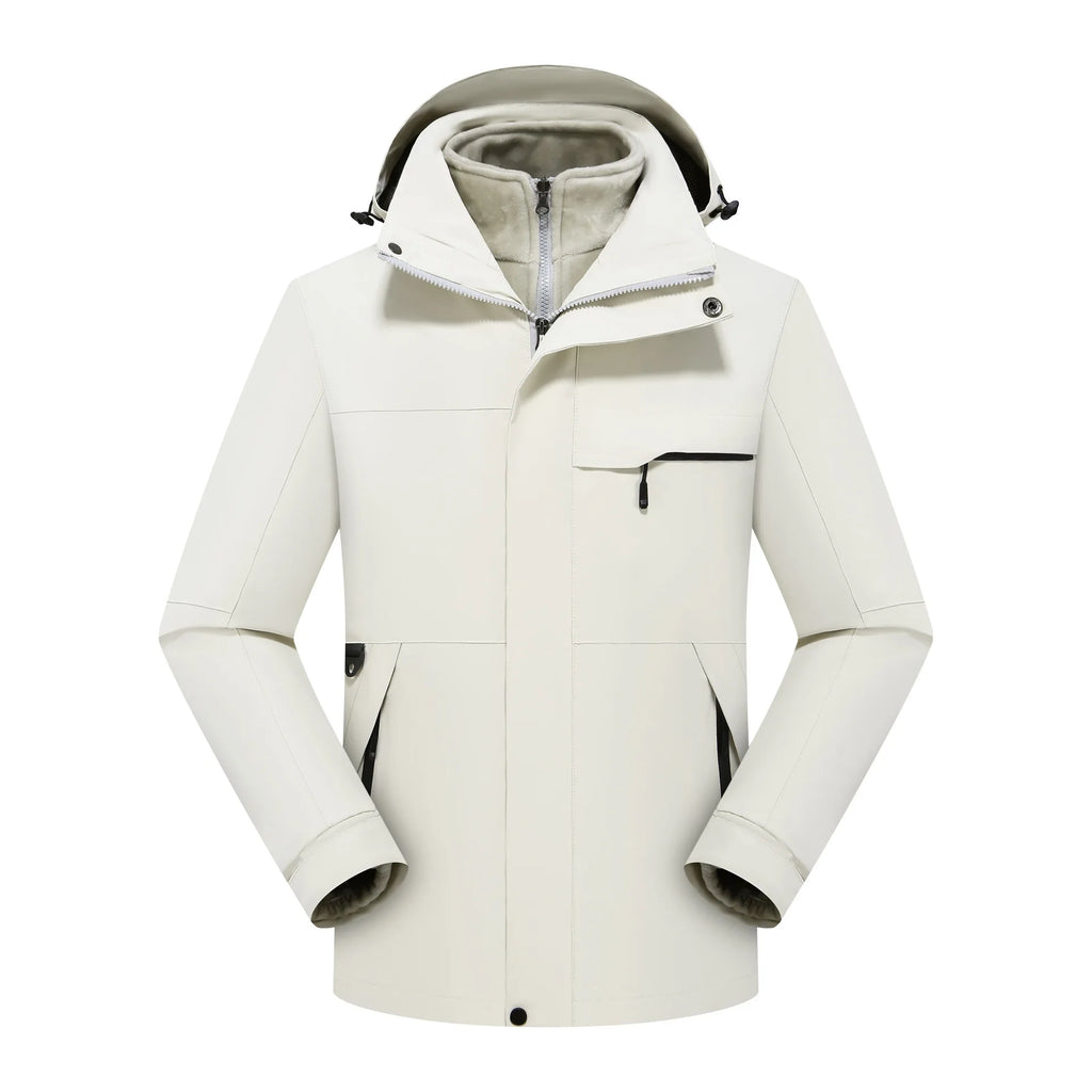 Unisex Winter Fleece Three-in-One Hooded Jacket Removable Zipper Closure Soft Nylon Shell Waterproof for Technology