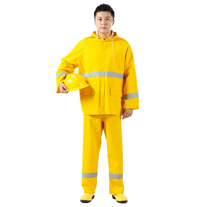 High Quality PVC Raincoat Work Rain Suit Heavy Duty Durable Polyester With Raincoat Hooded Waterproof Logo Decoration Jacket