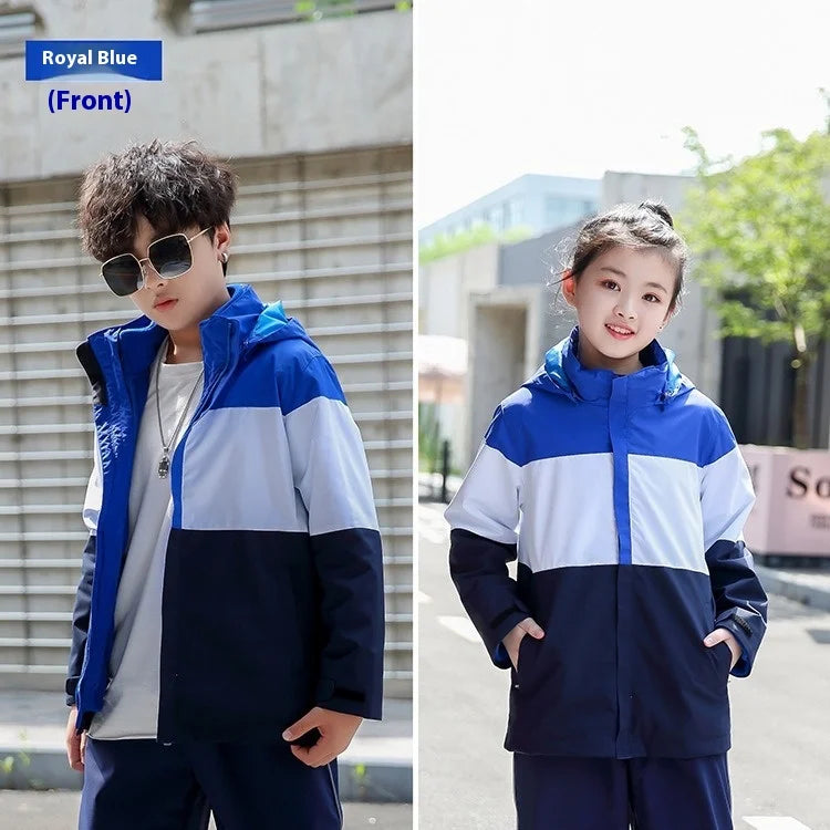 Children's Outdoor Assault Coat Stand Two-Piece Three-In-One Garden Uniform Fleece-Lined Thick Suit Zipper Customizable Logo