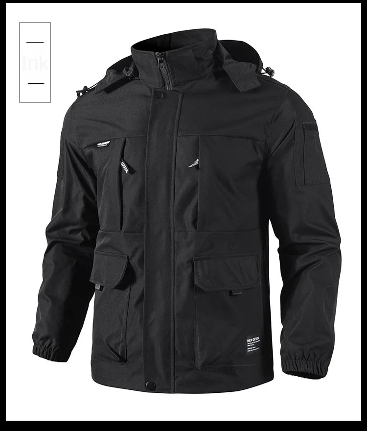 Men's Designer Nylon Soft Shell Windbreaker Jacket Embroidered Hooded Waterproof Windproof for Outdoor Spring Season Size 6XL