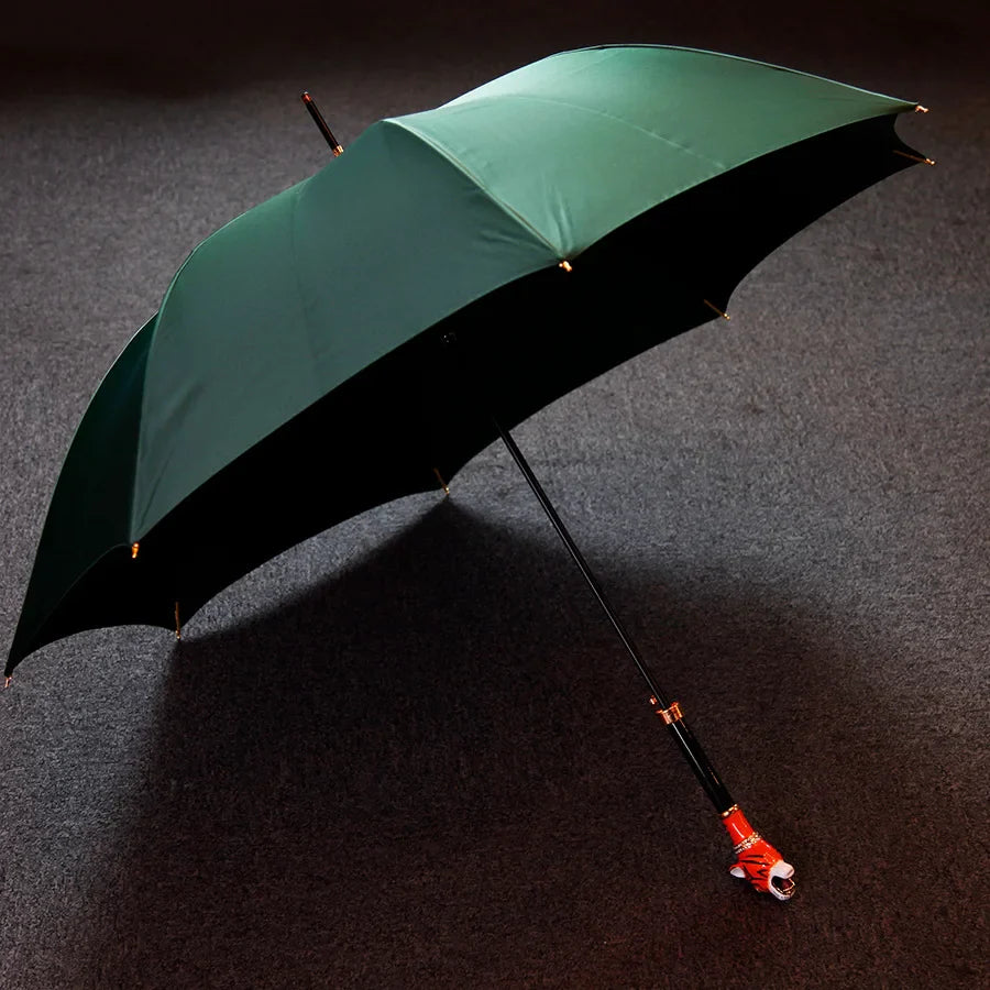 Fashionable New Invention Straight Umbrella With Black Canopy Plastic Dog Animal Head Handle Custom Logo Printing Rain Umbrella