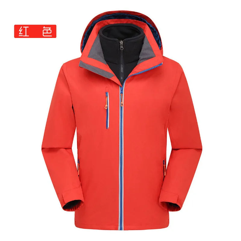 Men's Women's Outdoor Assault Two-Piece Three-In-One Winter Clothing Detachable Windproof Waterproof Fleece-Lined Zipper Printed