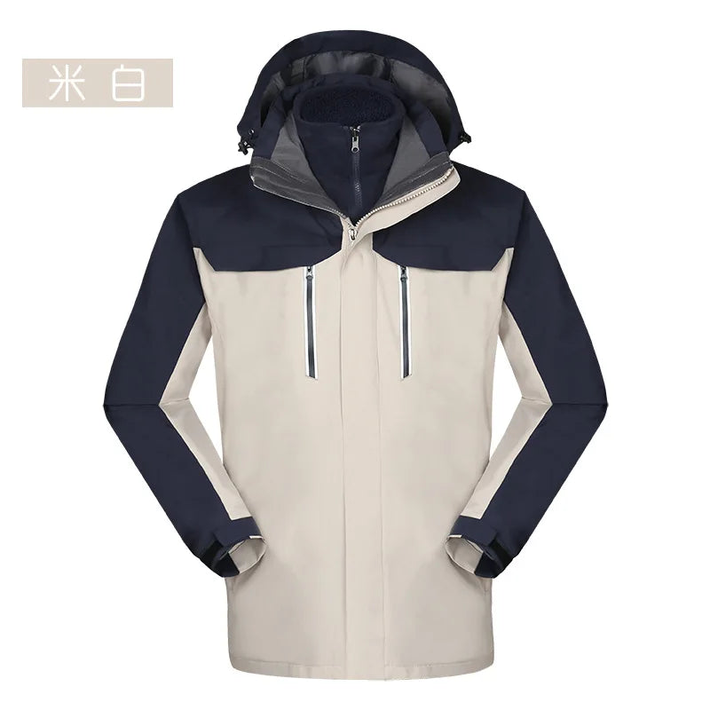 Men's Women's Outdoor Assault Coat Two-Piece Three-In-One Stand Winter Waterproof Zipper Printed Polar Fleece Liner Warm Work