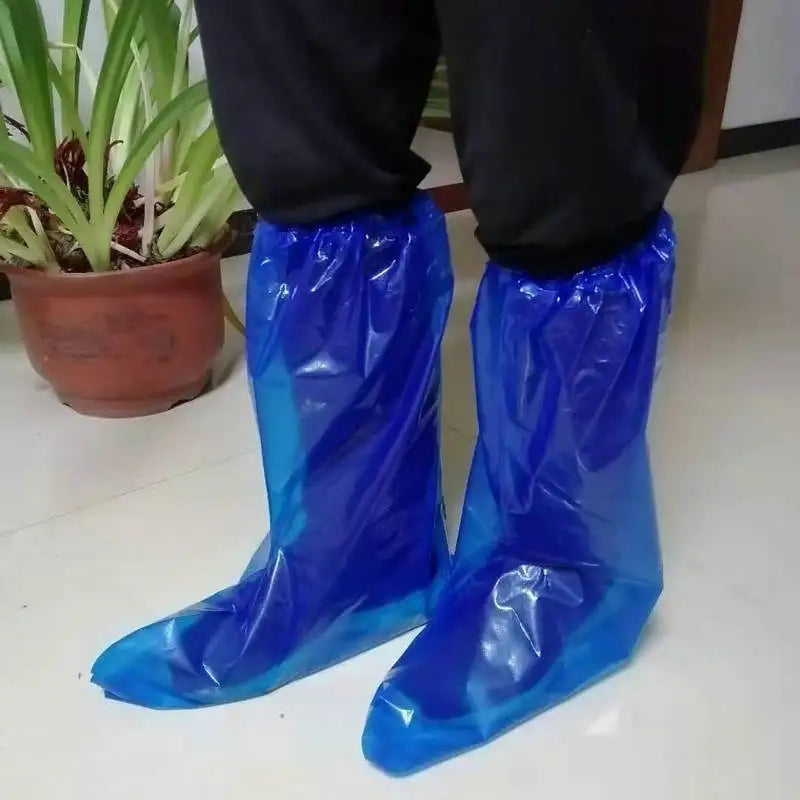 PE Disposable Durable Thickened Non Slip Long Boot Covers Waterproof Rain Boot Shoe Covers PVC Plastic Unisex 16g