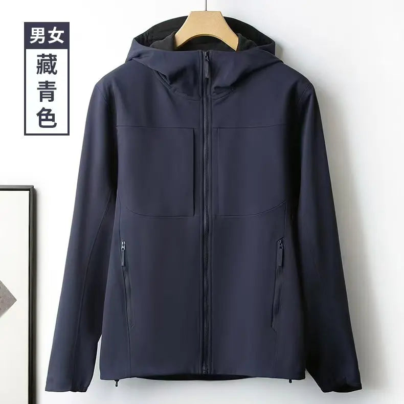 Soft Shell Waterproof Windproof Fleece-Lined Winter Coat for Men Women Stand Collar Zipper for Hiking Spring Autumn