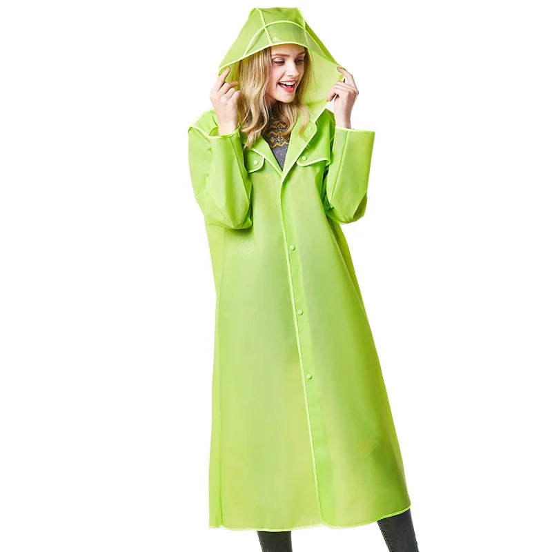 Unisex Adult EVA Rain Poncho Waterproof Long Rain Cape Colorful Hem Reusable Outdoor Jacket Hiking Featuring Custom Logo