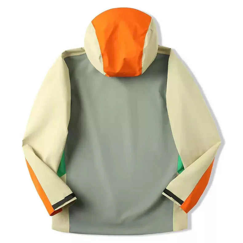 Unisex Outdoor Waterproof Windbreaker Contrast Color Hooded Jacket Assault Suit for Men Women XL Size Zipper Closure Raincoat