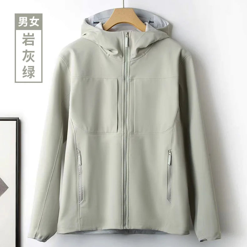 Unisex Fleeced Waterproof Bomber Jacket for Winter Hooded Stand Collar Embroidered Casual Zipper Closure