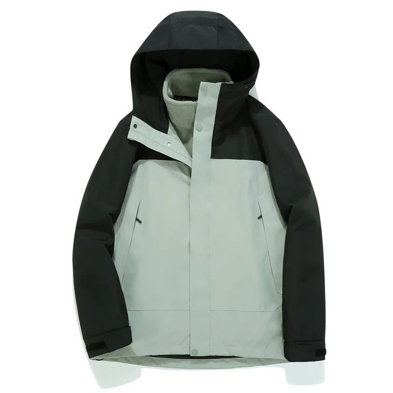 Autumn Winter Solid Stand Collar Unisex Three-in-One Two-Piece Detachable Windproof Waterproof Cold-Proof Ski Jacket