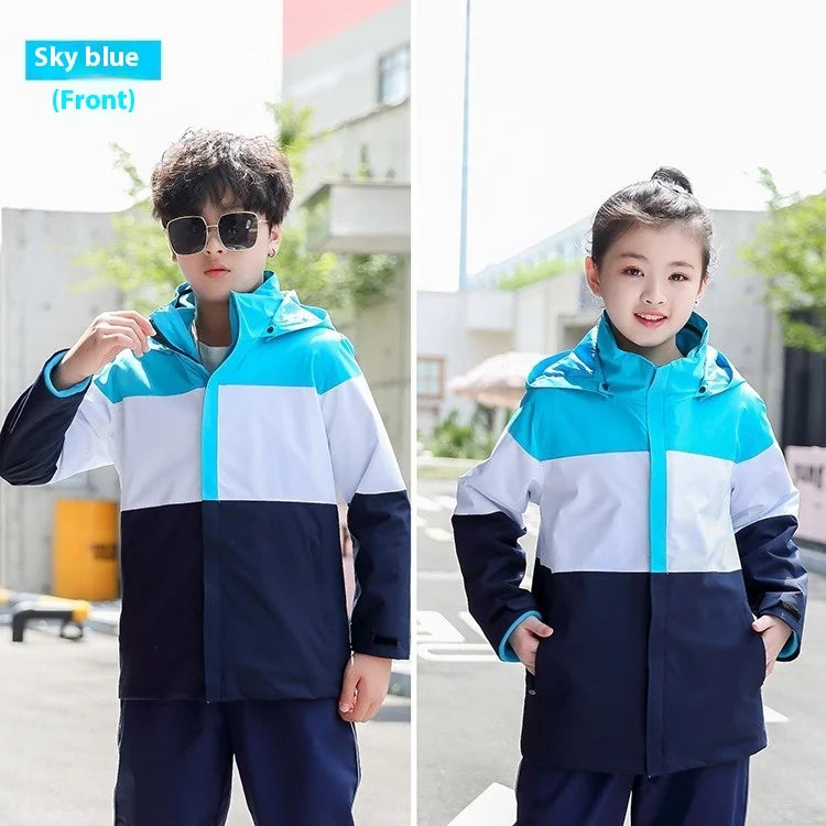 Children's Outdoor Assault Coat Stand Two-Piece Three-In-One Garden Uniform Fleece-Lined Thick Suit Zipper Customizable Logo