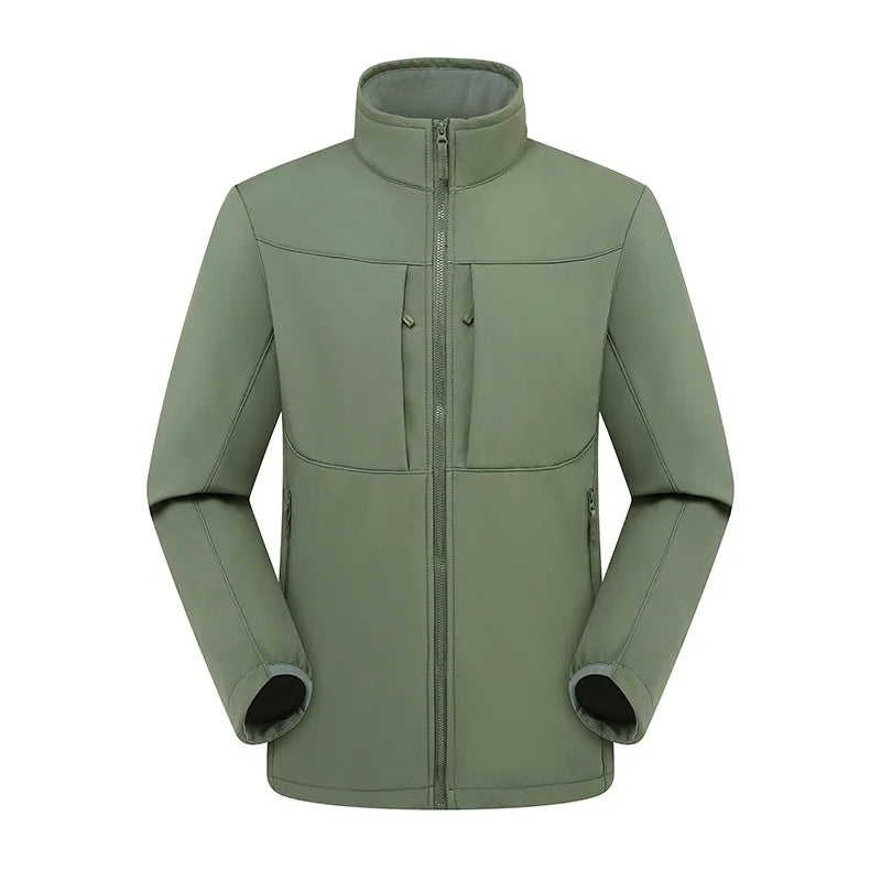 Autumn Winter Men's Soft Shell Jacket New Outdoor Fleece-Lined Thickened Vertical Collar Composite Fabric Cross-Border