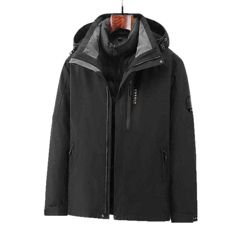 3XL Sizes Sporty Waterproof Winter Bomber Jacket Windproof Stand Collar Zipper Closure Appliques Solid Pattern Warm Outdoor Wear