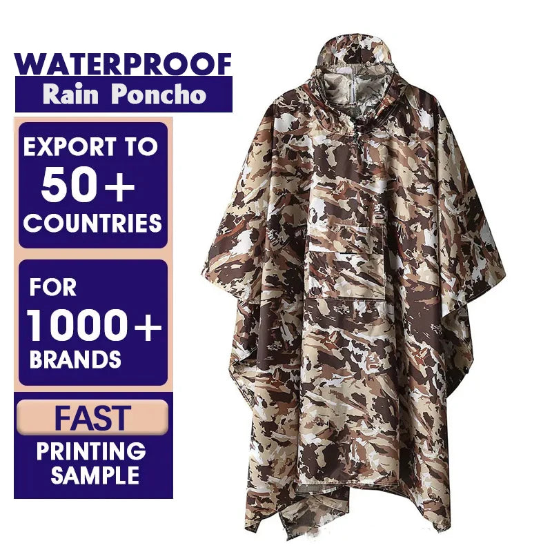 Breathable Camouflage Rain Poncho for Outdoor Hiking, Hooded Rain Cover Rain Cape, One-piece Cycling Raincoat Wholesale Custom