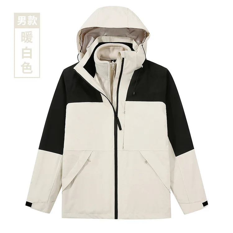 Women's Men's Three-in-One Winter Work Clothes Warm Waterproof Breathable Outdoor Two-Piece with Zipper Closure Logo Embroidery