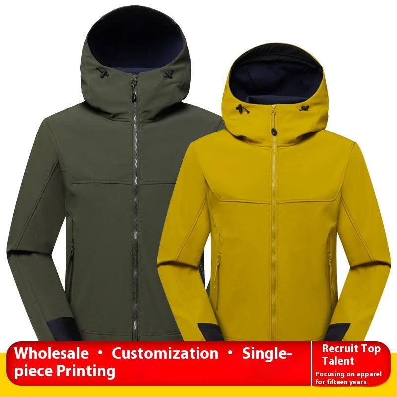 Autumn Winter Men's Waterproof Breathable Soft Shell Jacket Fleece-Lined Tough Guys for Mountaineering Cozy Coat for Outdoor