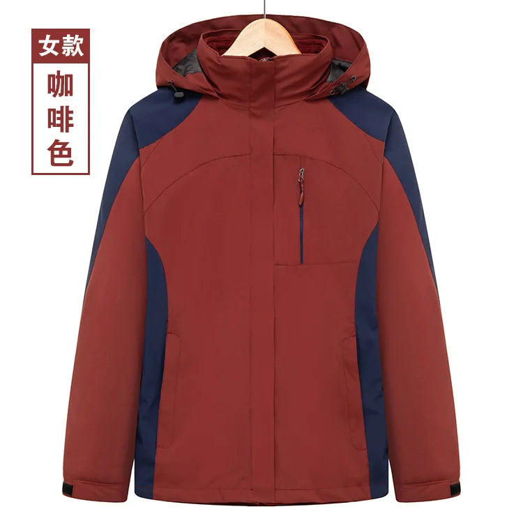 Men's and Women's Outdoor Polar Fleece Liner Waterproof Winter Warm Overalls Two-Piece Three-In-One Zipper with Printed Design