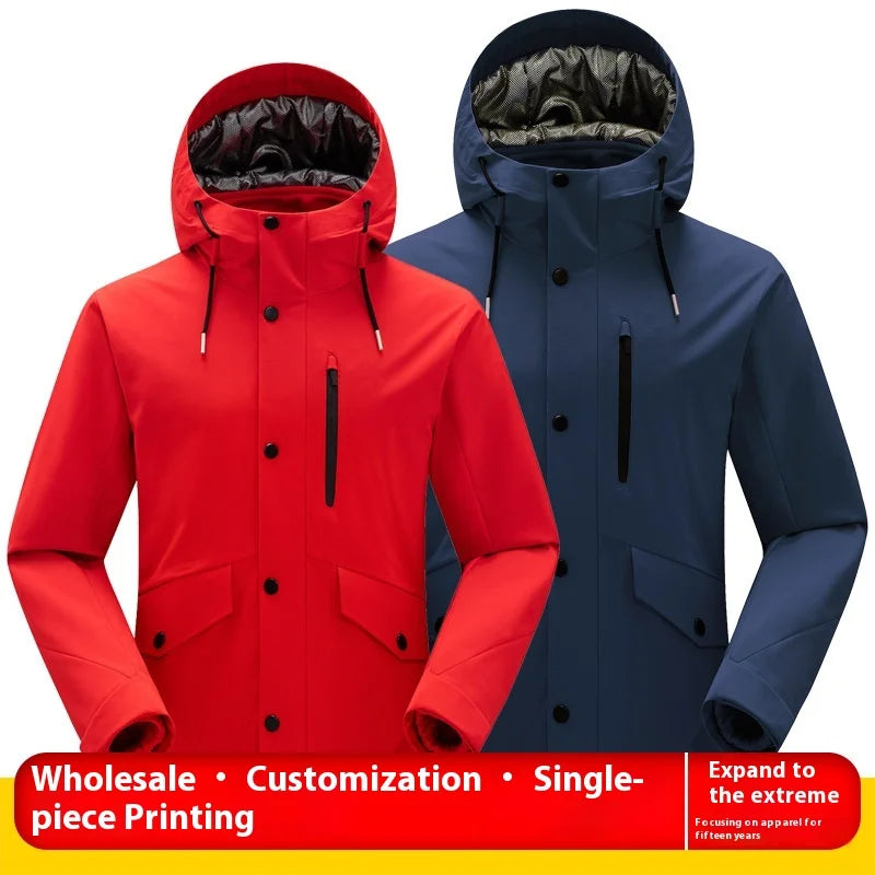 High-End Two-Piece Winter Outdoor Hiking Suit Men's and Women's Windproof Warm Woven Logo Three-in-One for Couples