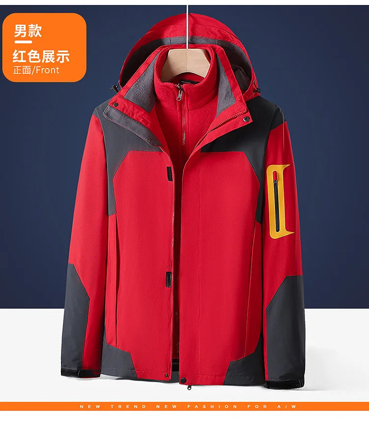 Men's Women's Casual Winter Windproof Jacket Stand Collar Three-in-One Design Zipper Closure Front Logo Position Finished