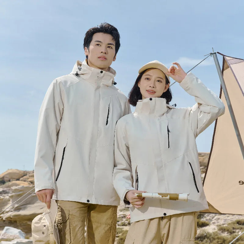 Outdoor Unisex Three-in-One Two-Piece Couple's Winter Solid Mountaineering Suit Jacket  Removable Waterproof Windproof Zipper