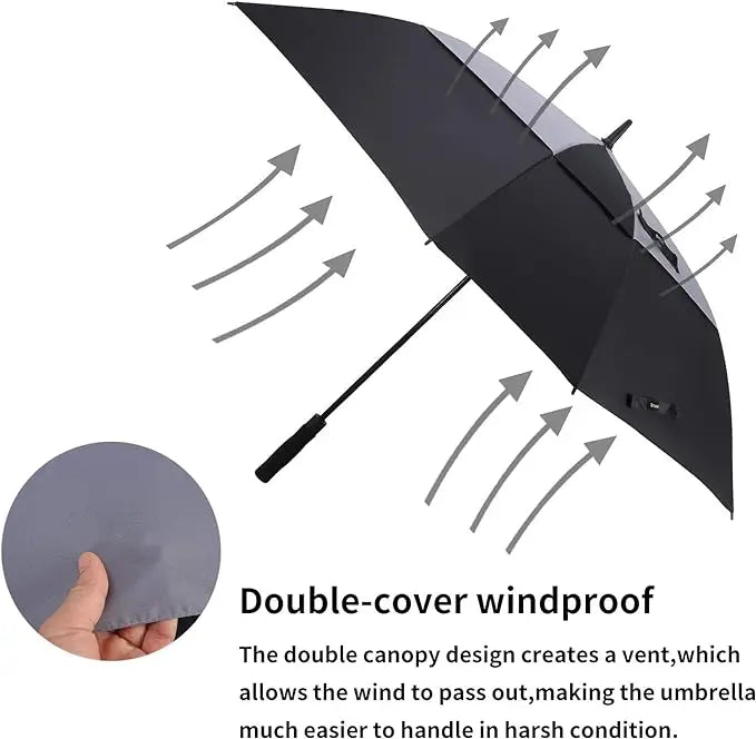 34 Inch Windproof Automatic Golf Umbrella Large Size Square With Vented Stick Sturdy and Hanging Design for Adults Man Woman