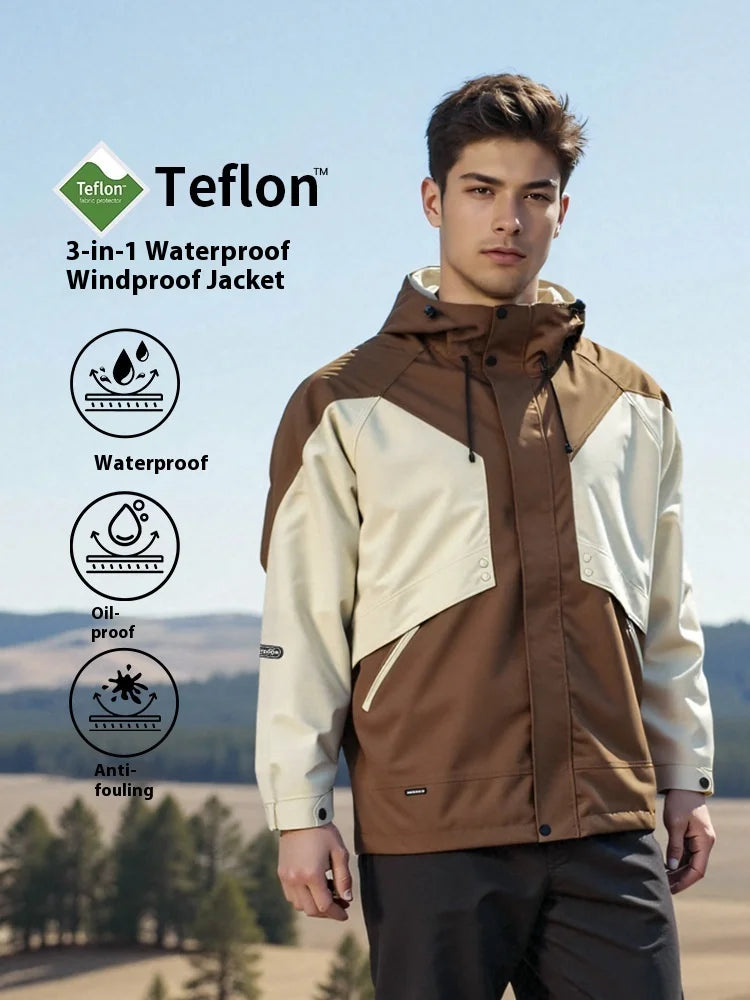 Men's and Women's Autumn and Winter Two-Piece Hooded Outdoor Sports Style Windproof and Waterproof Loose Fit Solid Pattern