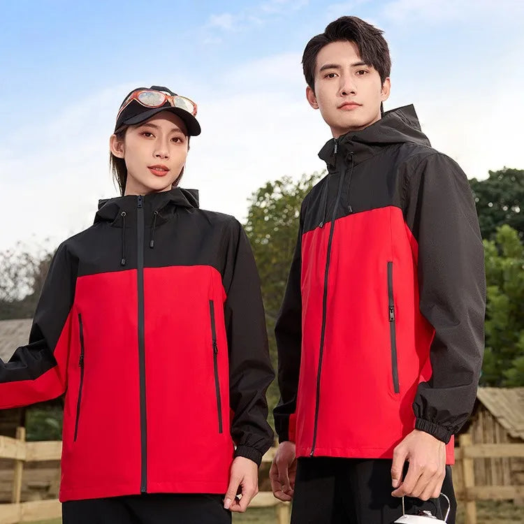 Outdoor Hiking Jackets Men Women 3D Embroidered Silk Screen Printed Custom Logo Thin Waterproof Windproof Hooded Zipper Closure