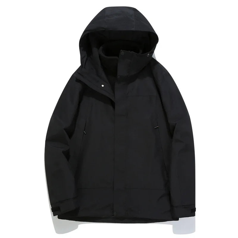 Autumn Winter Solid Stand Collar Unisex Three-in-One Two-Piece Detachable Windproof Waterproof Cold-Proof Ski Jacket