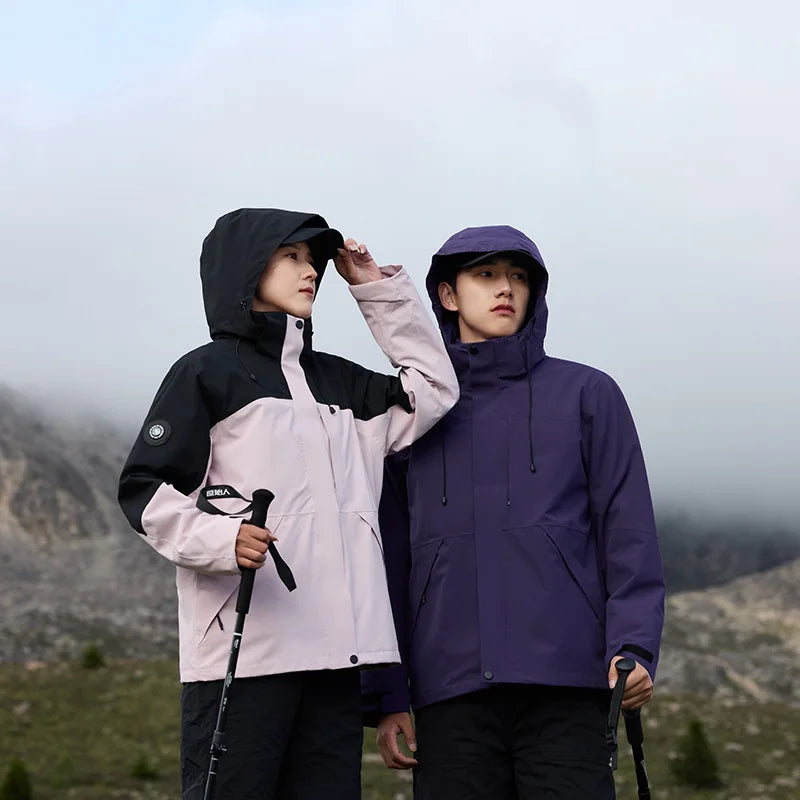 Unisex Blue Soft Shell Assault Coat Stand Collar Zipper Waterproof Winter Outdoor Mountaineering Hooded Windproof Lightweight