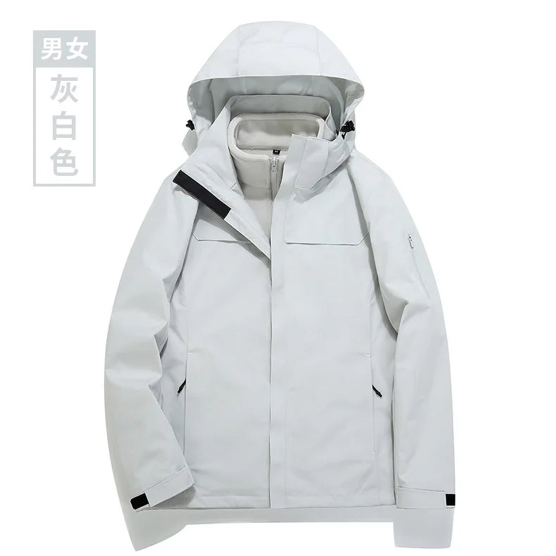 Men's and Women's Outdoor Casual Winter Three-in-One Mountaineering Suit Thickened Jacket with Detachable Front Liner