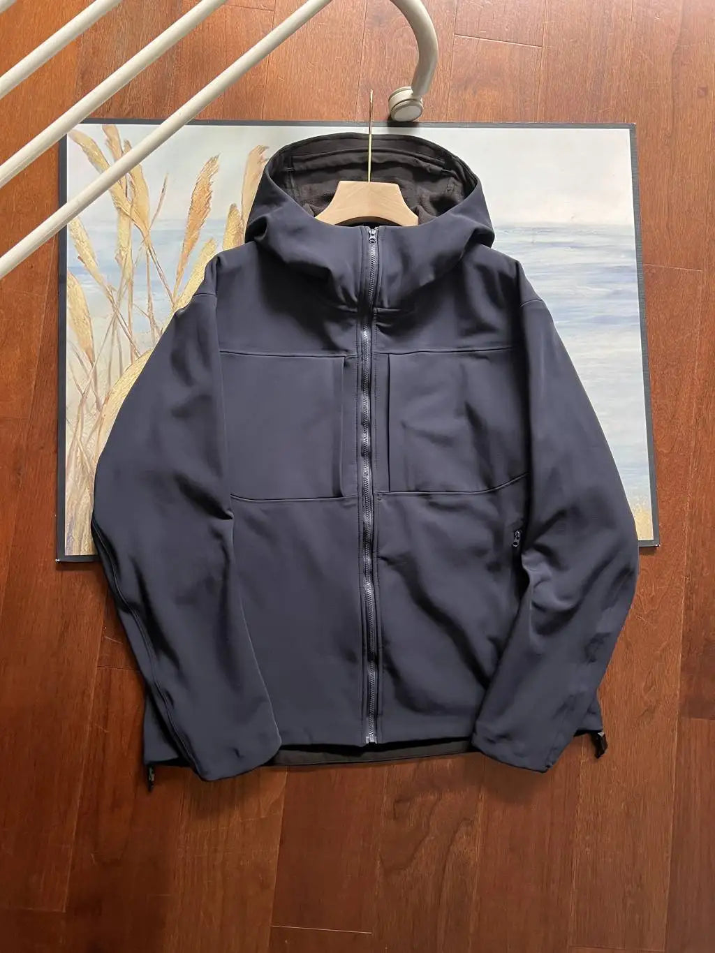 Autumn Casual Outdoor Sports Waterproof Jacket Spring Mountaineering Hooded Soft Shell Simple Solid Color Size Black