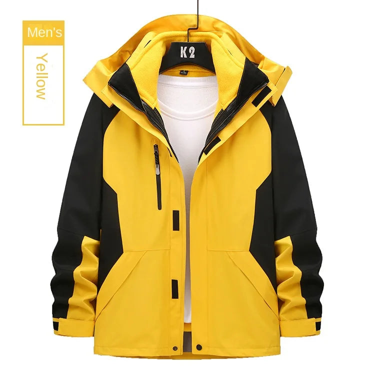 Unisex Three-in-One Ski Suit Two-Piece Set Winter Solid Zipper Warm Waterproof for Breathable Outdoor Work Clothes Stand