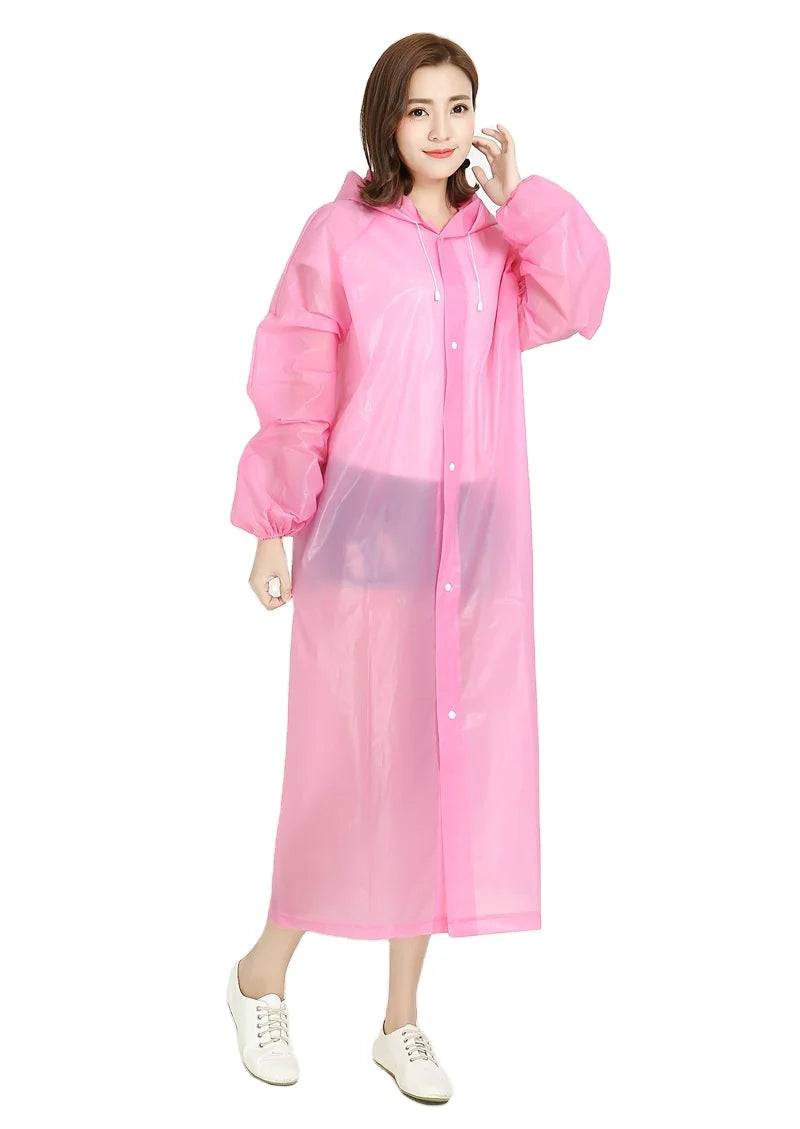 Factory Price EVA Women Poncho Hooded Ladies Waterproof Long Translucent Raincoat Adults Rain Coat