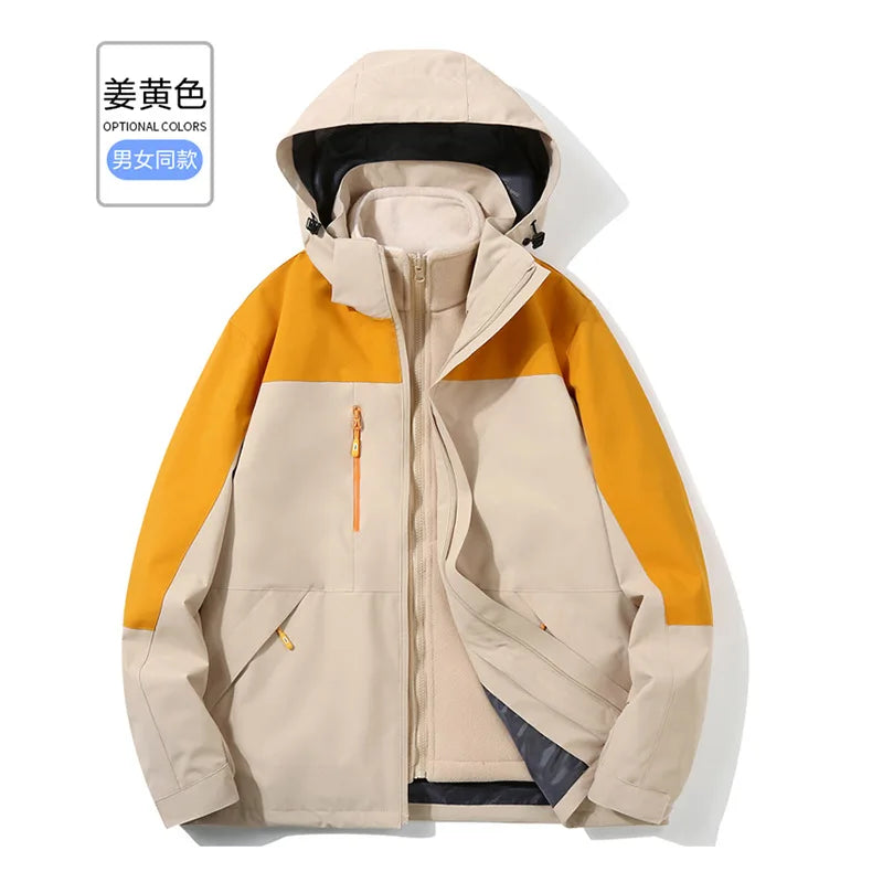 Men's and Women's Long Sleeve Stand Fleece Jacket Universal Waterproof and Windproof for Outdoor Travel Spring Zipper Woven