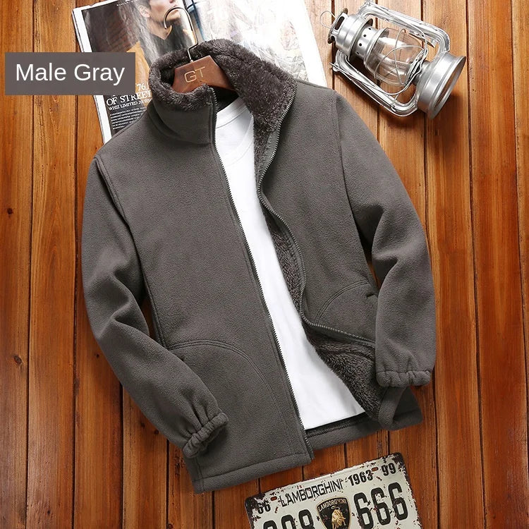 Casual Outdoor Indoor Polar Coral Fleece Coat for Men Women Spring Autumn Winter Thickened Sweater Cardigan with Charging Liner