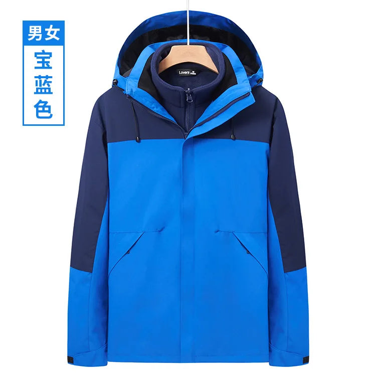 Men's Women's Winter Jacket Detachable Three-in-One Fleece Liner Rabbit Windproof Waterproof Zipper Knitted Customizable Logo