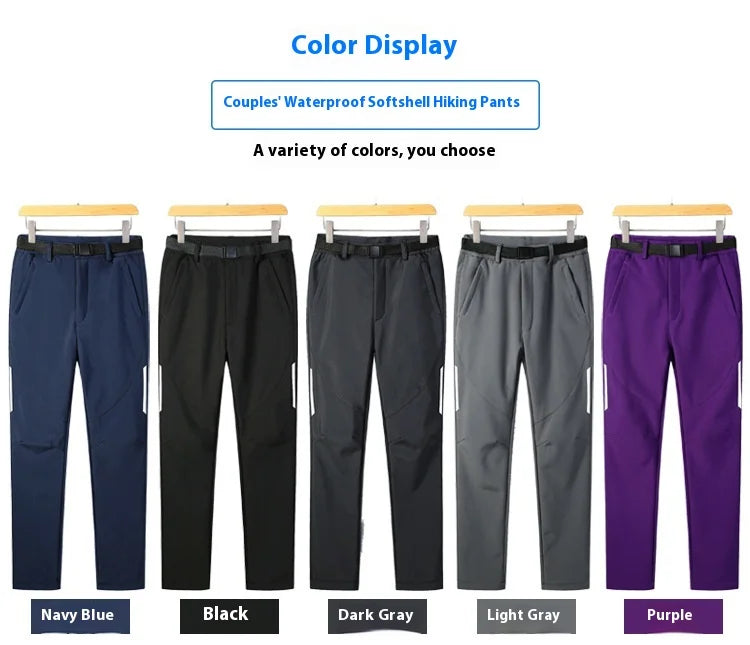 Men's Women's Casual Outdoor Sports Soft Shell Pants Waterproof Windproof Breathable Elastic Waist Fleece-Lined for Autumn