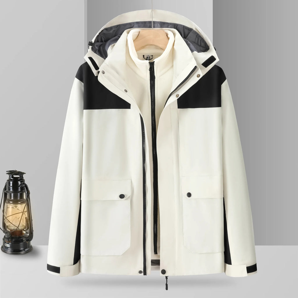 Detachable Zipper Winter Jacket for Men Women Outdoor Couples Solid Woven Soft Shell Coated Breathable Windproof Stand 3XL