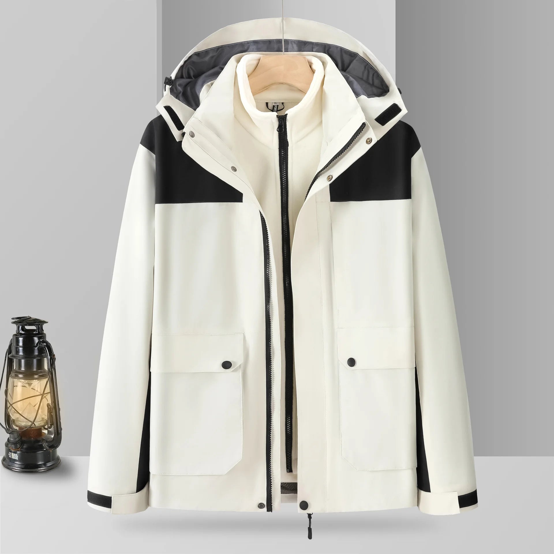 Detachable Zipper Winter Jacket for Men Women Outdoor Couples Solid Woven Soft Shell Coated Breathable Windproof Stand 3XL