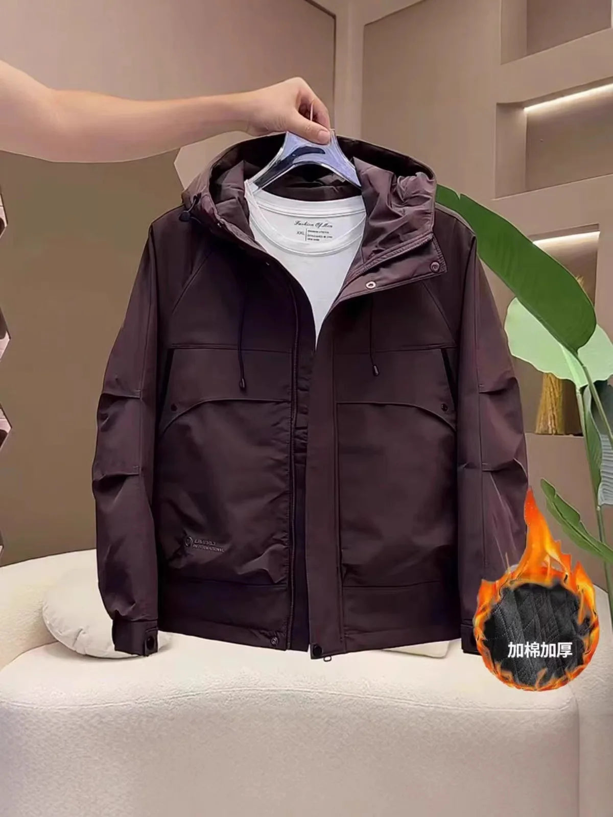 Factory Direct Men's Hooded Stand Collar Loose Plain Dyed Casual Jacket Windproof Thickened Work Warm Winter