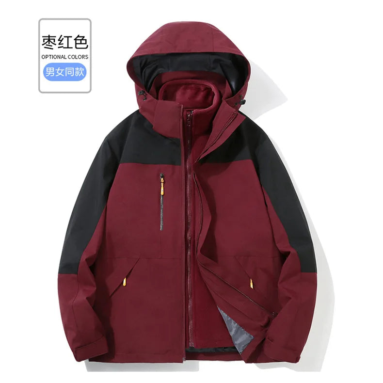 Men's and Women's Long Sleeve Stand Fleece Jacket Universal Waterproof and Windproof for Outdoor Travel Spring Zipper Woven